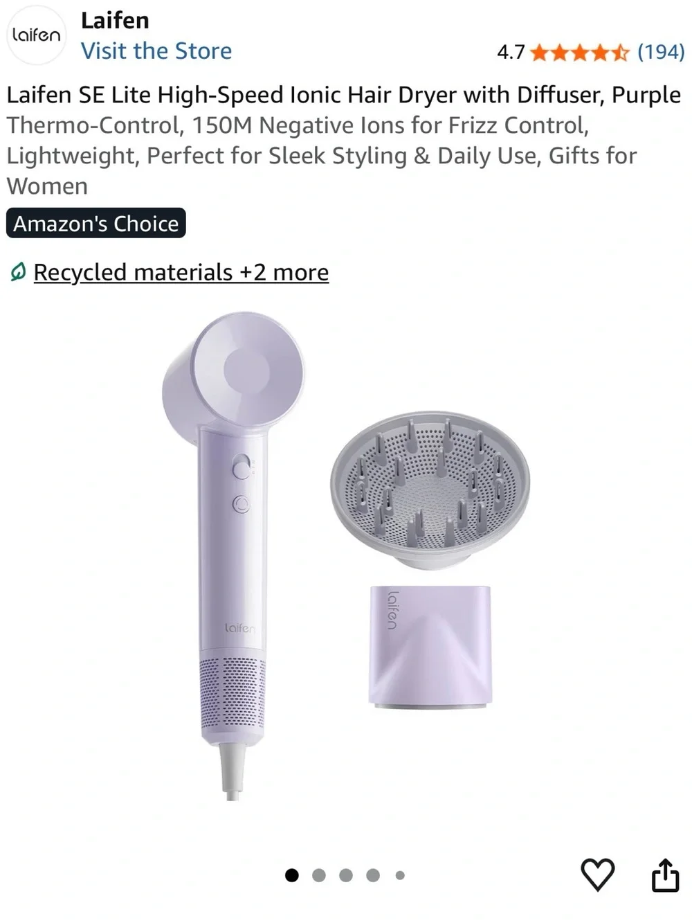 Laifen Ionic Hair Dryer with Diffuser